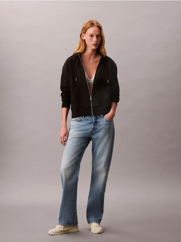 Black Cotton Terry Zip Up Hoodie