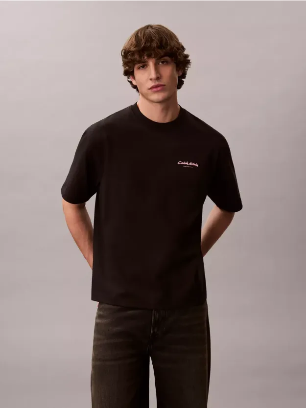 Black Flocked Logo Graphic Relaxed T-Shirt