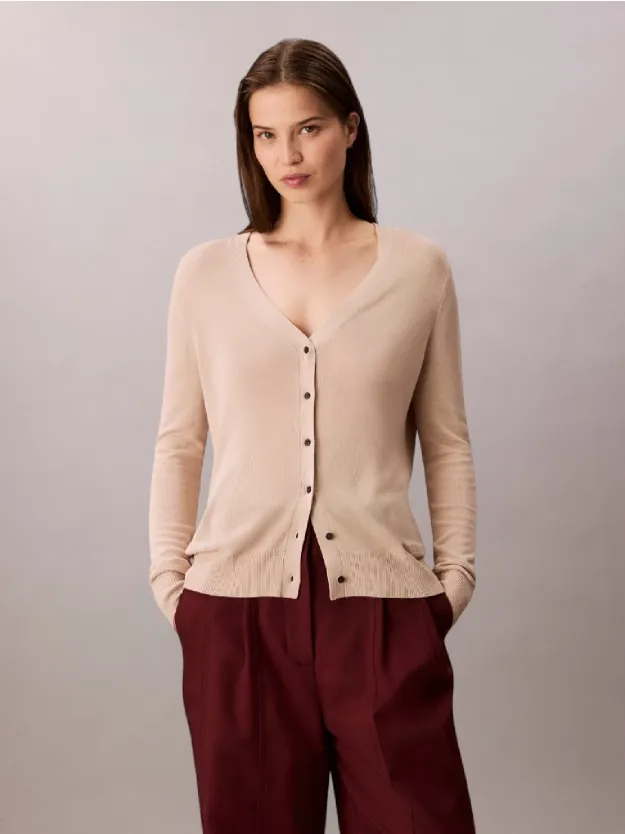 Charming Khaki Fine Gauge Viscose Cardigan