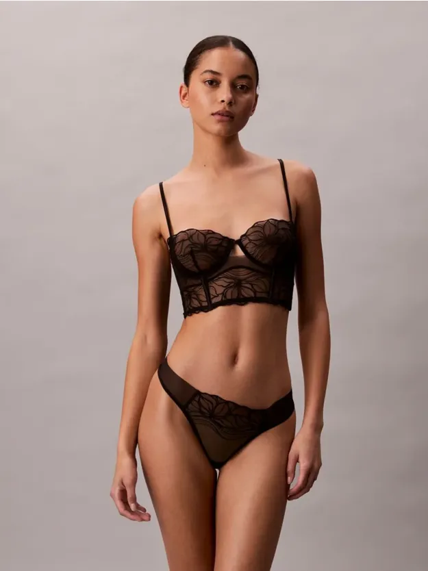 Black Unlined Balconette Bra — Sheer Embroidery