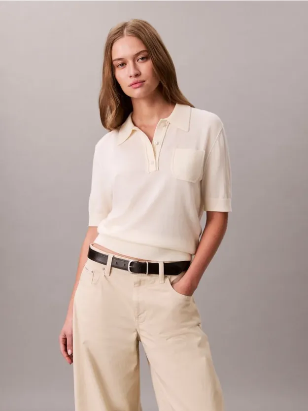 Chalk Merino Wool Polo Jumper