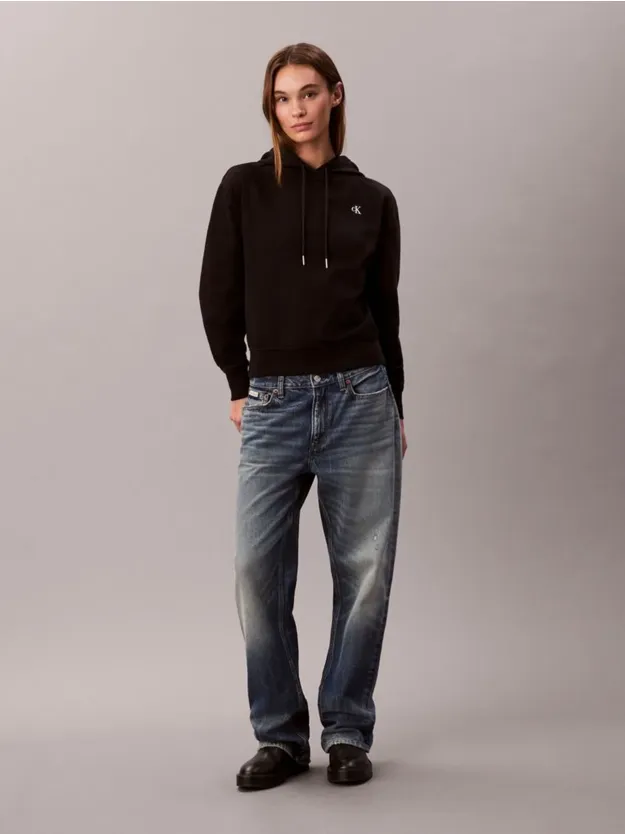 Black Cotton Terry Monogram Hoodie