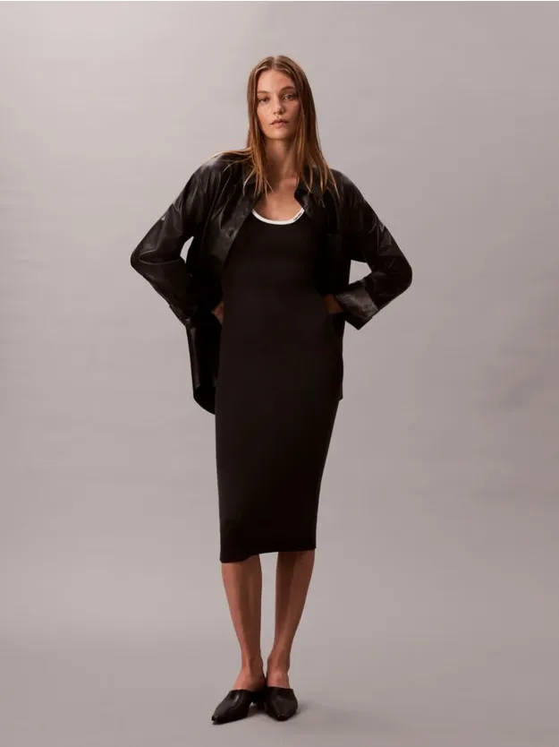 Black Combo فستان بدون أكمام من القطن المحبوك بقصة سليم